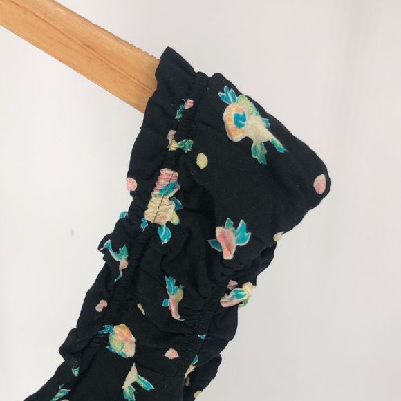 Free People Like A Lady Black Floral Printed Mini Dress Tie Back Short sz Small - Picture 4 of 15